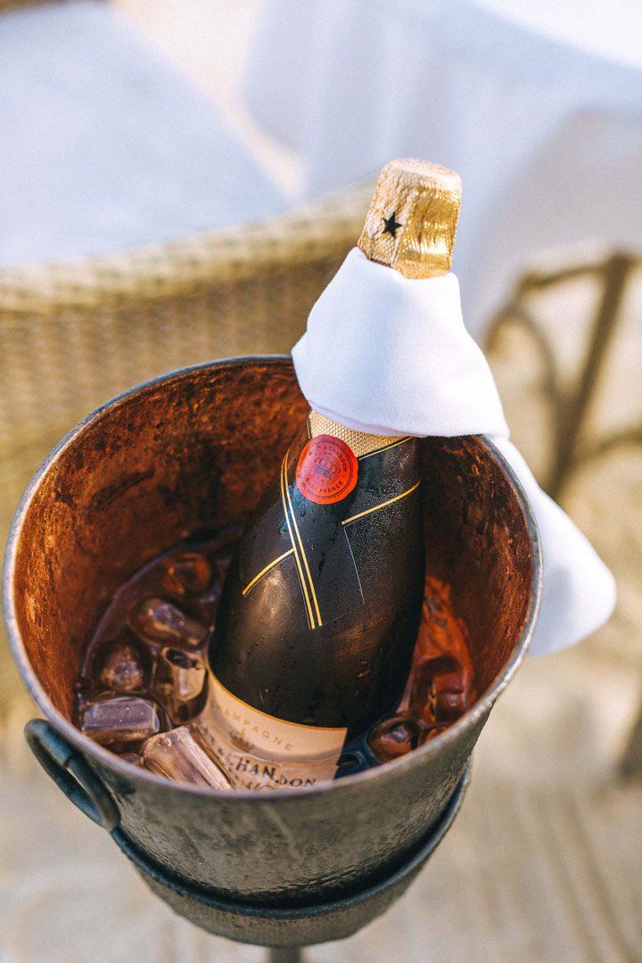 A champagne beautifully set in an ice bucket