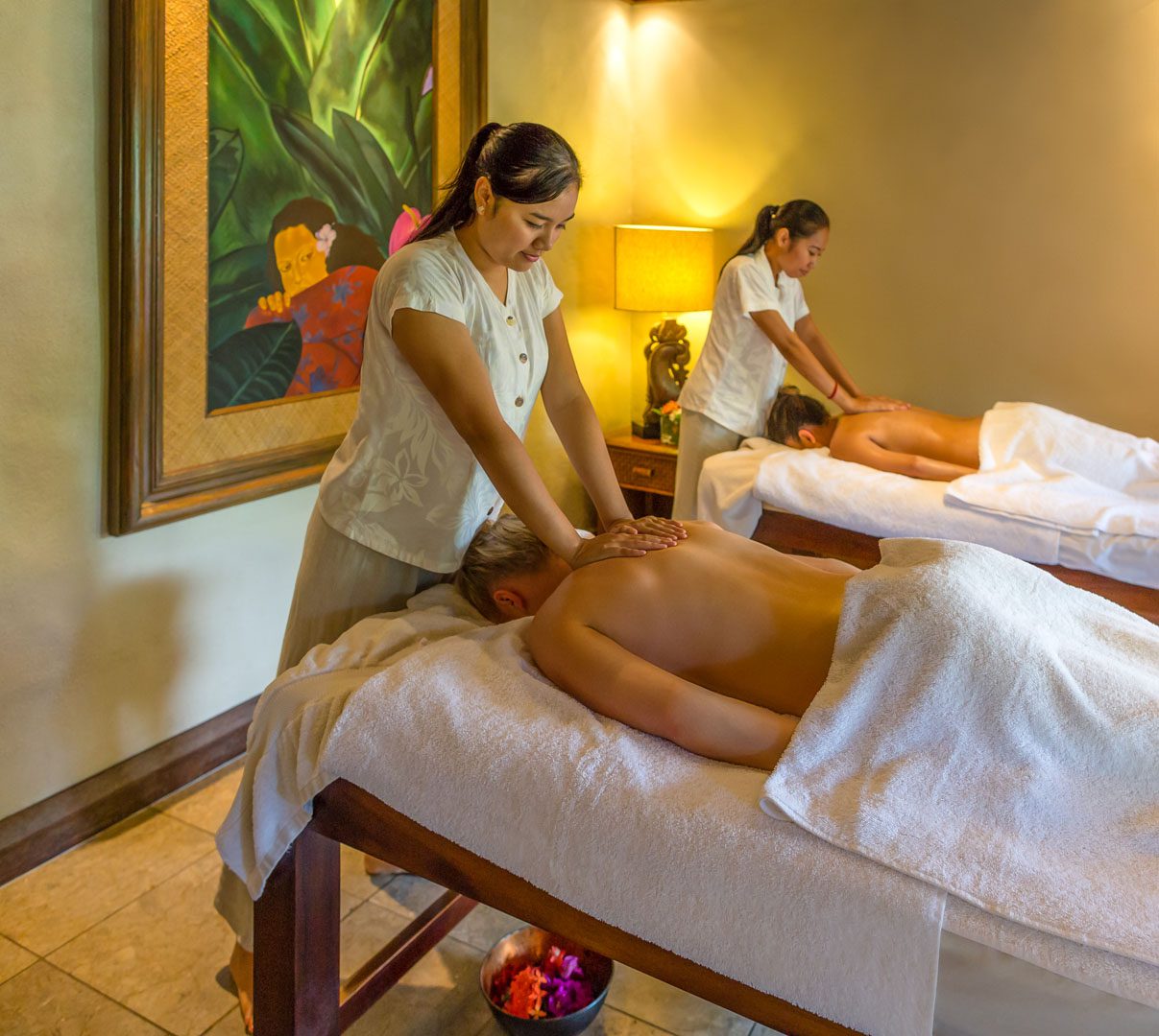view of the te manava spa with a couple receiving a relaxing luxurious massage