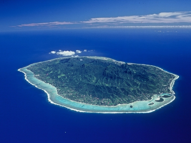 Birds eye view of the island of Rarotonga