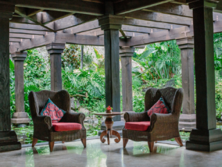 Image of the reception waiting area that features a beautiful background of water lily pond