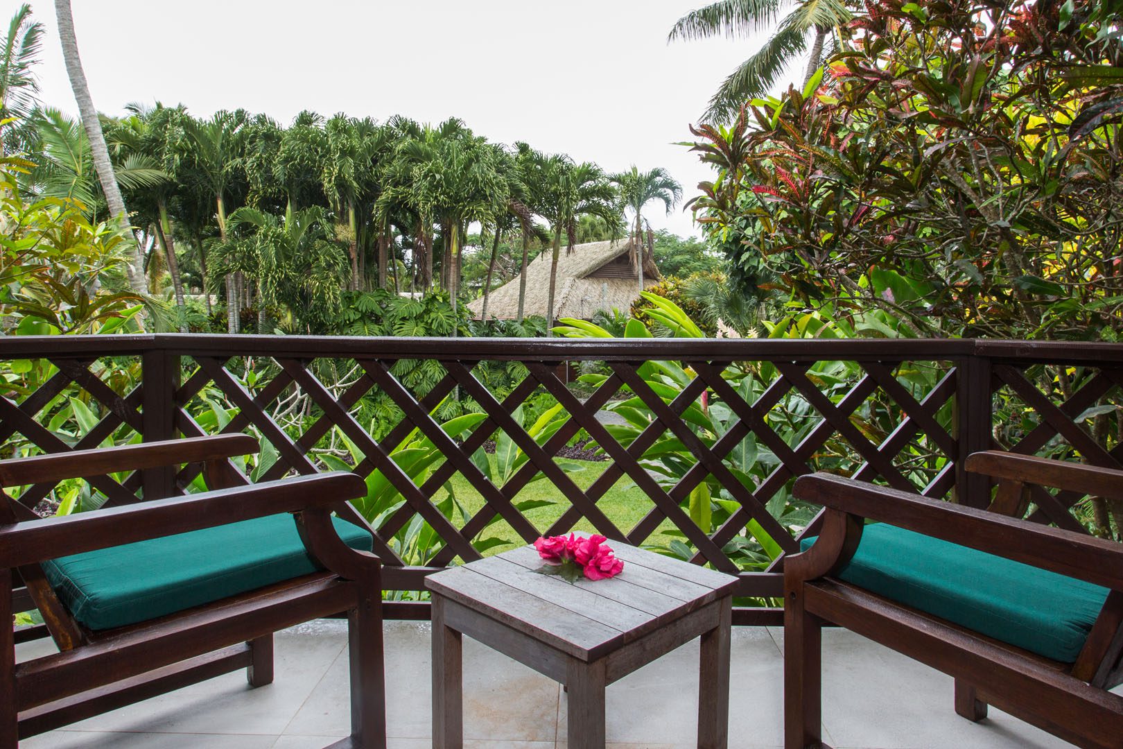 A beautiful view of the Resort garden from the Standard Studio private balcony