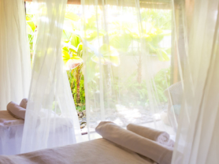 Elegant spa set up with garden background