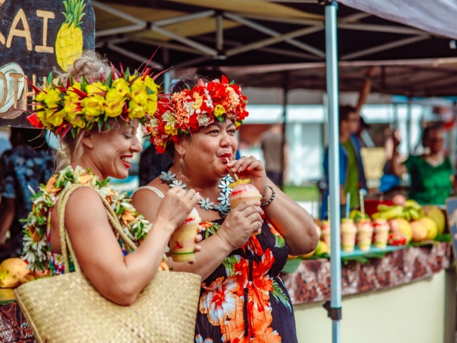 Saturday Markets Rarotonga drinking a fresh smoothie