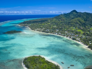 Aerial image of the beautiful unspoilt Muri Lagoon where the resort is situated