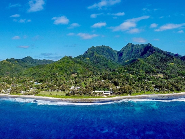 Aerial view of Rarotonga and lagoon