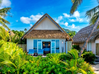 Exterior of a Beachfront Bungalow at Little Polynesian Resort Rarotonga overlooking Titikaveka Lagoon